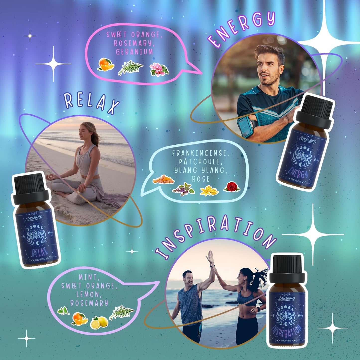 SALUBRITO Essential Oils Set – 6x10ml Wellness Aromatherapy