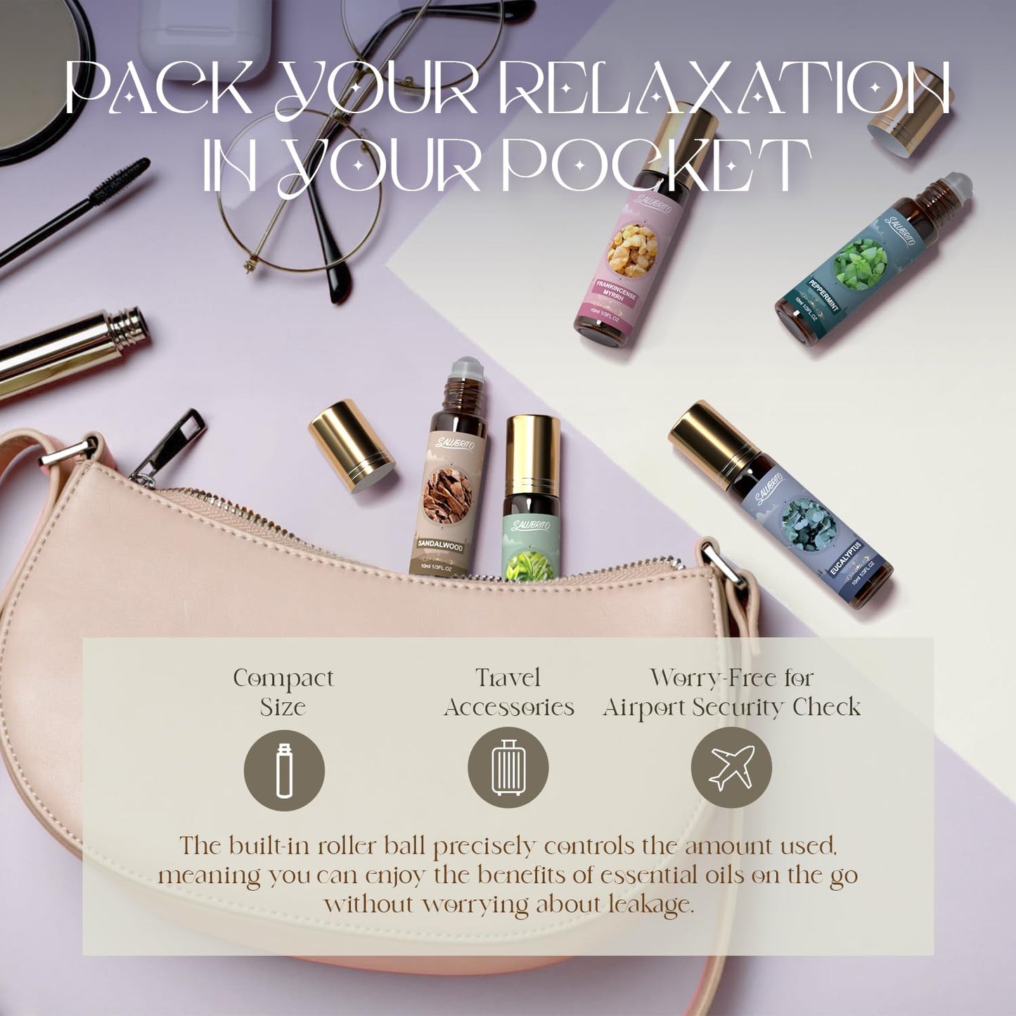 SALUBRITO Wellness Essential Oil Roll On Gift Set – Lavender & More