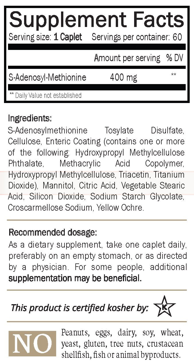 Nature's Trove SAM-e 400mg - 120 Enteric Caplets for Mood & Joint Support