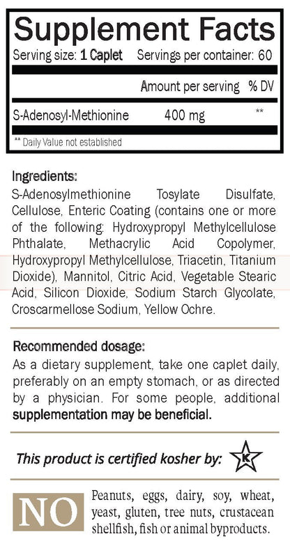 Nature's Trove SAM-e 400mg - 120 Enteric Caplets for Mood & Joint Support