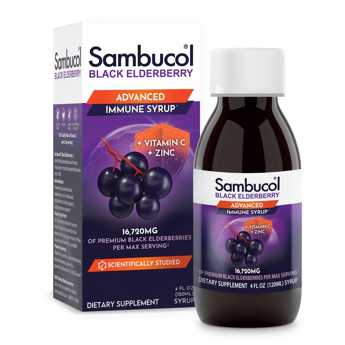 Sambucol Advanced Black Elderberry Syrup – Immune Support with Zinc & Vitamin C (4 oz)