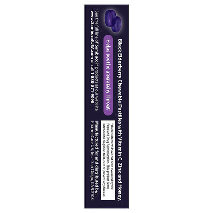 Sambucol Black Elderberry Throat Lozenges - Vitamin C, Zinc & Honey (Gluten-Free) 20 Count
