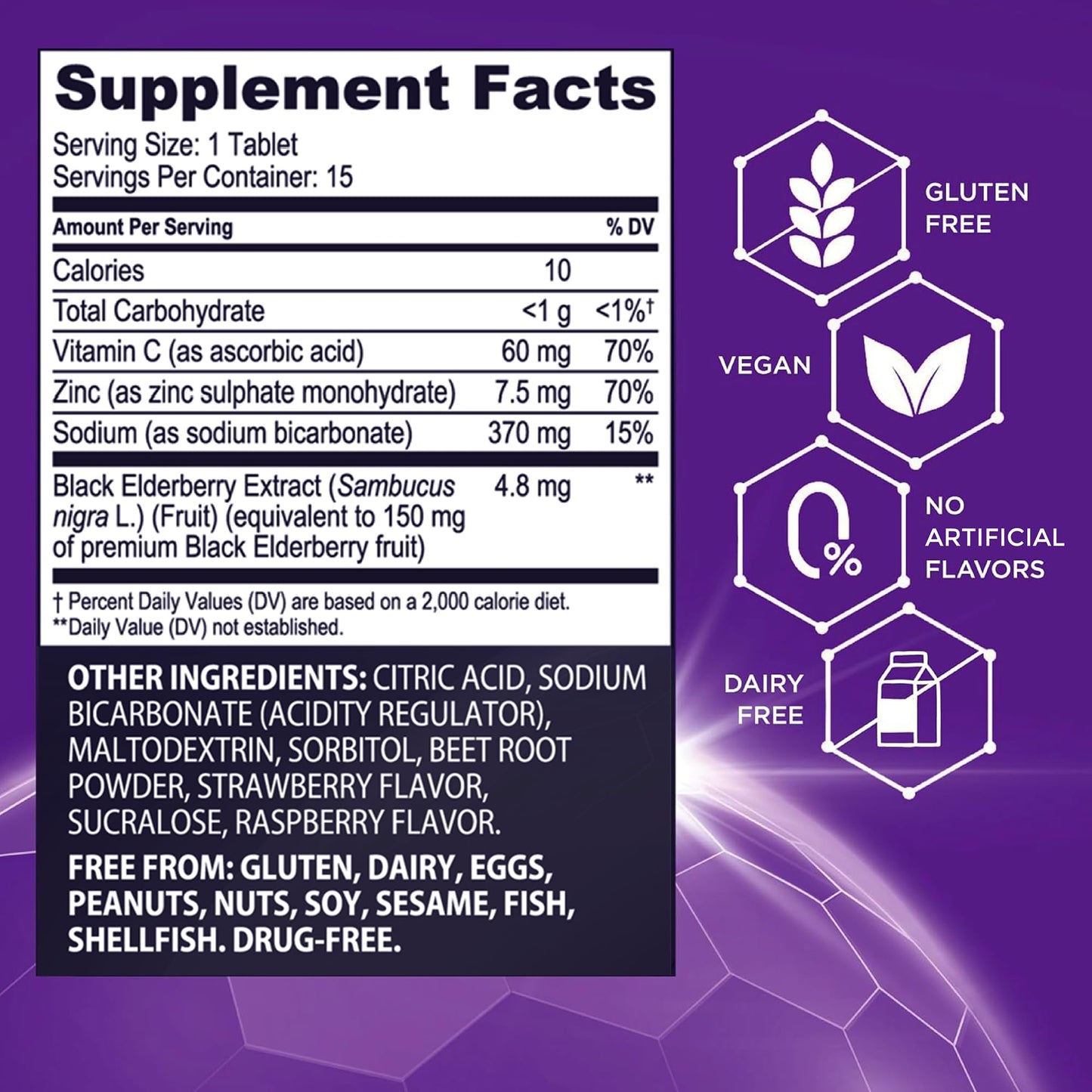 Sambucol Black Elderberry Effervescent Tablets with Zinc & Vitamin C (15 Count)