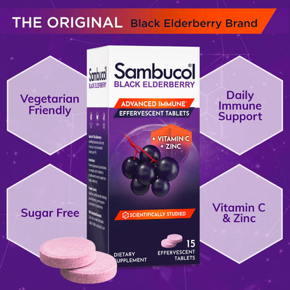 Sambucol Black Elderberry Effervescent Tablets with Zinc & Vitamin C (15 Count)