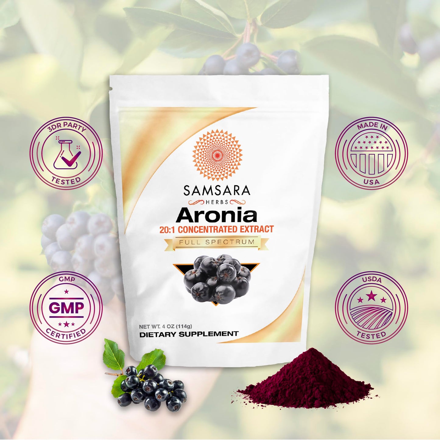 Samsara Herbs Aronia Berry 20:1 Extract Powder (16oz/454g) – Antioxidant & High ORAC