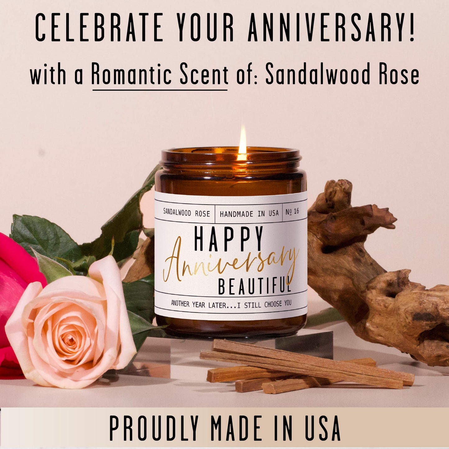 Anniversary Gifts for Women - Happy Anniversary Beautiful Candle | USA Made