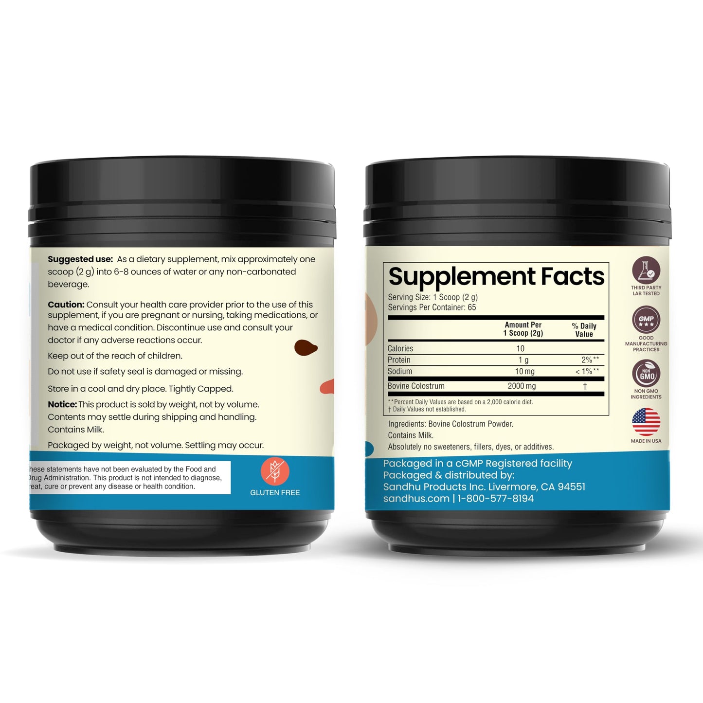 Sandhu's Grass-Fed Bovine Colostrum Powder – 65 Servings, Unflavored