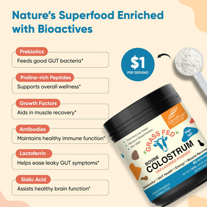 Sandhu's Grass-Fed Bovine Colostrum Powder – 65 Servings, Unflavored