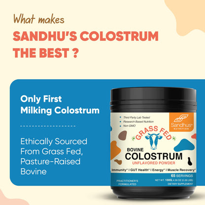 Sandhu's Grass-Fed Bovine Colostrum Powder – 65 Servings, Unflavored
