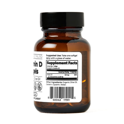 Santa Cruz Paleo Vitamin D3 5000 IU - Olive Oil Softgels, 60 Count