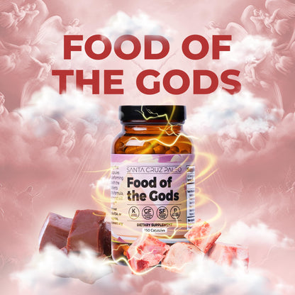 Santa Cruz Paleo Food of the Gods: Grass-Fed Beef Organ Supplement with Collagen, Maca Root, Colostrum – 30 Servings