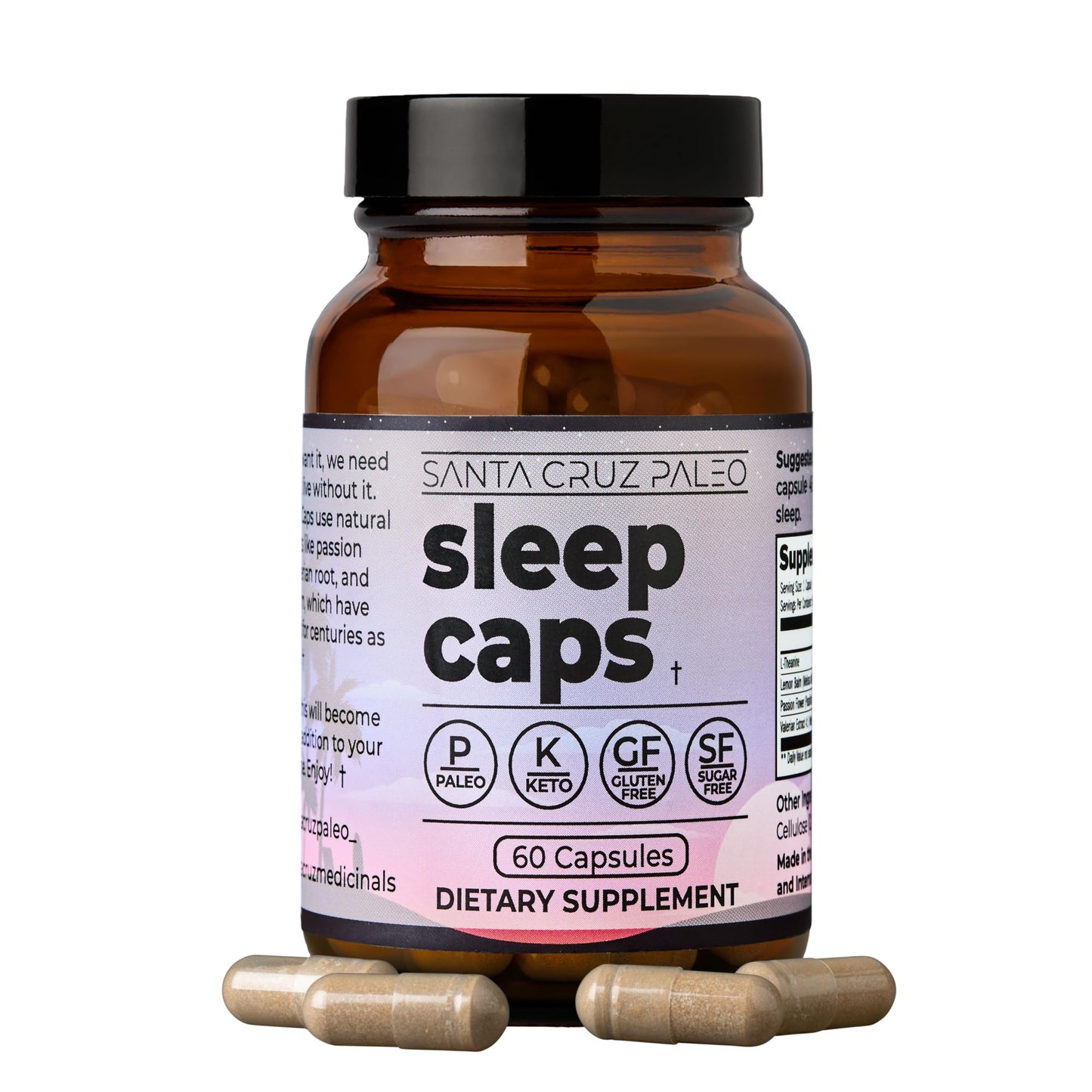 Santa Cruz Paleo Sleep Caps – Melatonin-Free Nighttime Relaxation with L-Theanine, Lemon Balm, Passion Flower & Valerian