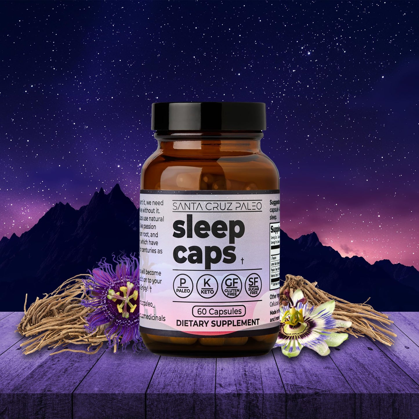 Santa Cruz Paleo Sleep Caps – Melatonin-Free Nighttime Relaxation with L-Theanine, Lemon Balm, Passion Flower & Valerian