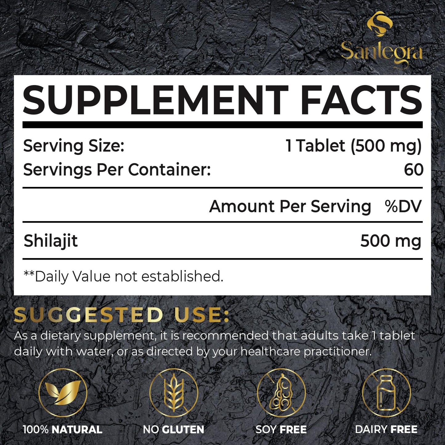 Santegra 30,000 mg Shilajit Tablets – 100% Pure Himalayan Shilajit Resin, Fulvic Acid & 85+ Minerals, 480 Count