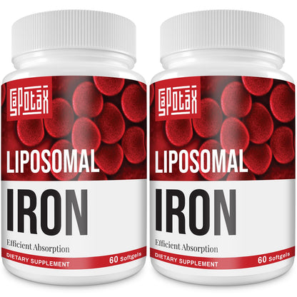 Sapotax Liposomal Fe Iron Supplement for Women & Men – 65 mg Iron, Folic Acid & B12 (60 Softgels, 2 Bottles)