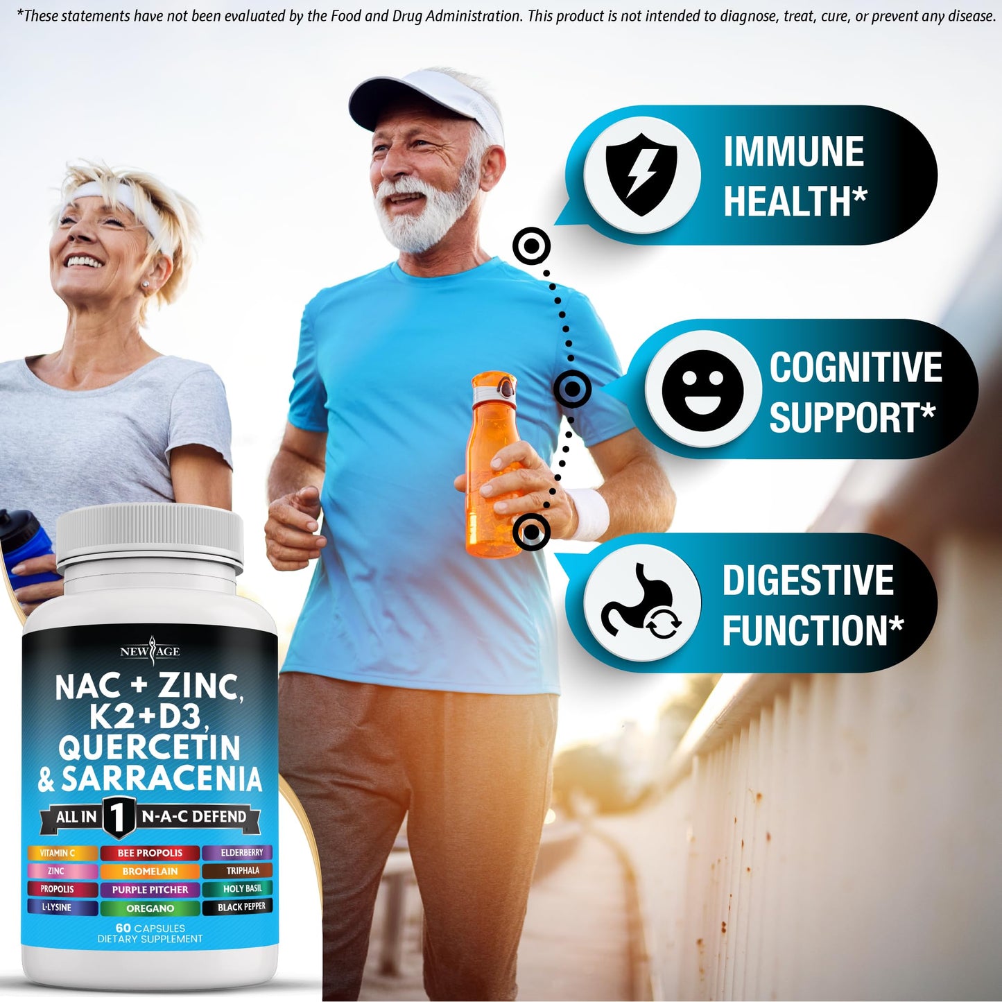NEW AGE NAC Supplement with Vitamin D3, K2, Zinc – 180 Count