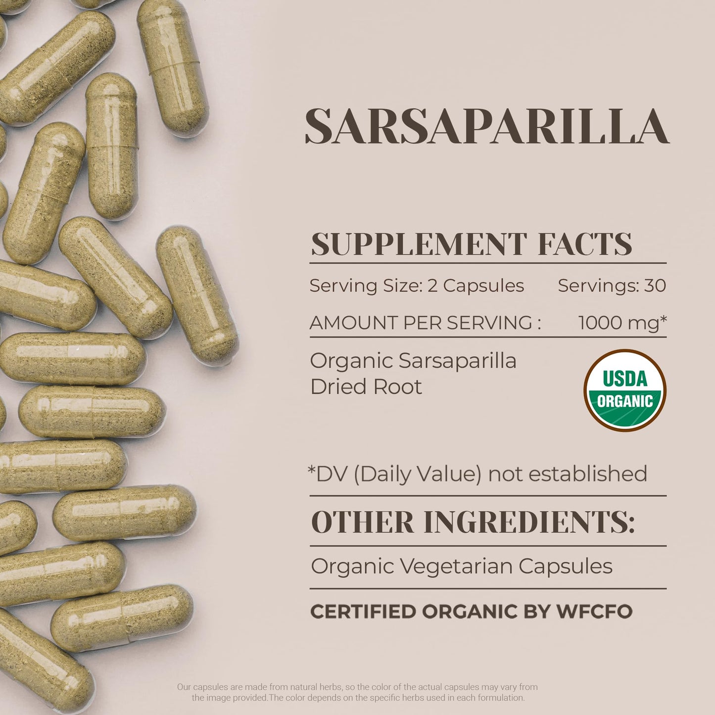 Sarsaparilla USDA Organic 60 Capsules | High-Potency Vegetarian Supplement