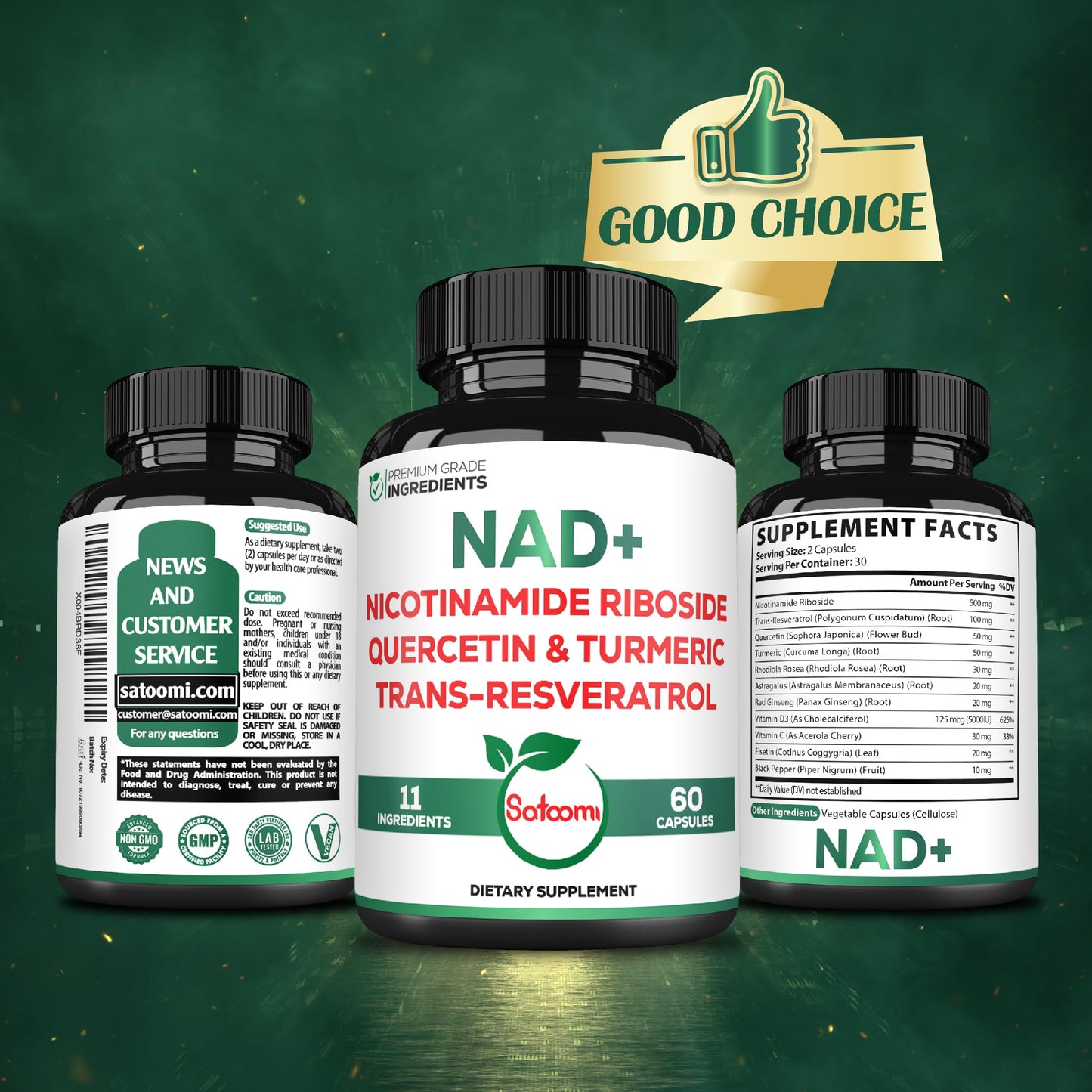 Satoomi NAD Supplement for Women – NR Nicotinamide Riboside 900mg + Resveratrol, 60 Count