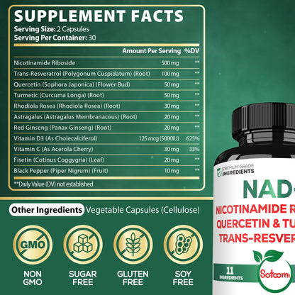 Satoomi NAD Supplement for Women – NR Nicotinamide Riboside 900mg + Resveratrol, 60 Count