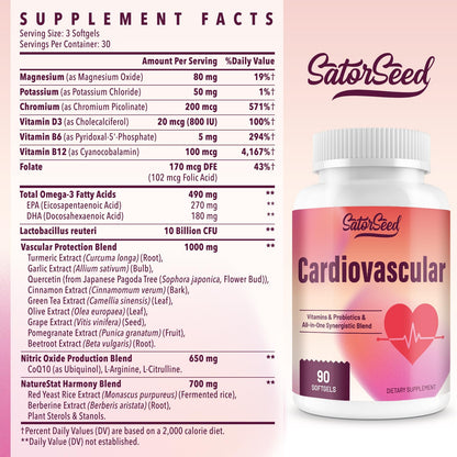 SatorSeed Cardiovascular Supplement 3000MG – Multivitamins, Probiotics, Omega-3 & CoQ10 Blend (2 Bottle)