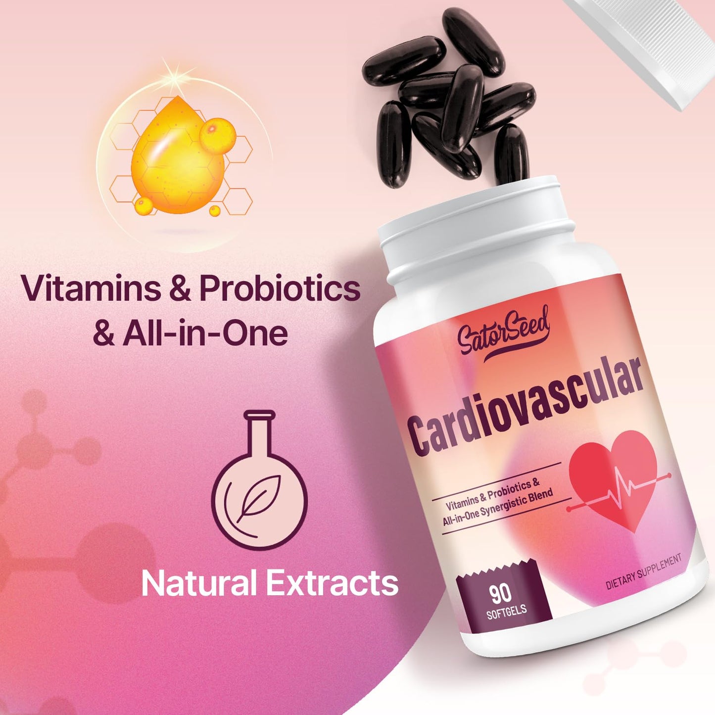 SatorSeed Cardiovascular Supplement 3000MG – Multivitamins, Probiotics, Omega-3 & CoQ10 Blend (2 Bottle)