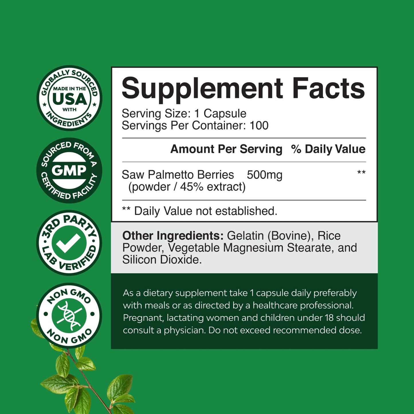 Extra Strength Saw Palmetto Extract 500mg – 100 Capsules | Prostate Support, Hair Health & Urinary Wellness