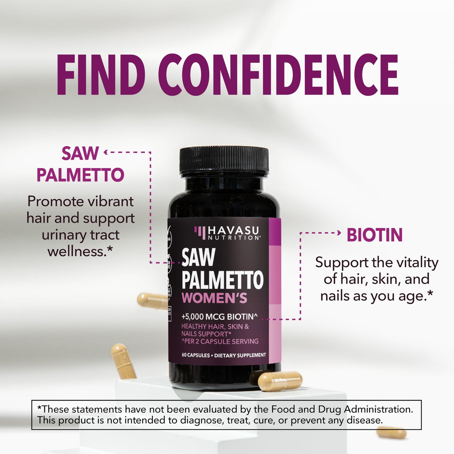 Saw Palmetto for Women with Biotin 5000mcg | DHT Blocker for Hair, Skin & Nails