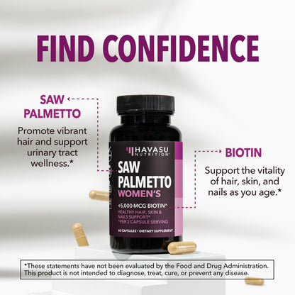 Saw Palmetto for Women with Biotin 5000mcg | DHT Blocker for Hair, Skin & Nails