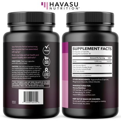 Saw Palmetto for Women with Biotin 5000mcg | DHT Blocker for Hair, Skin & Nails