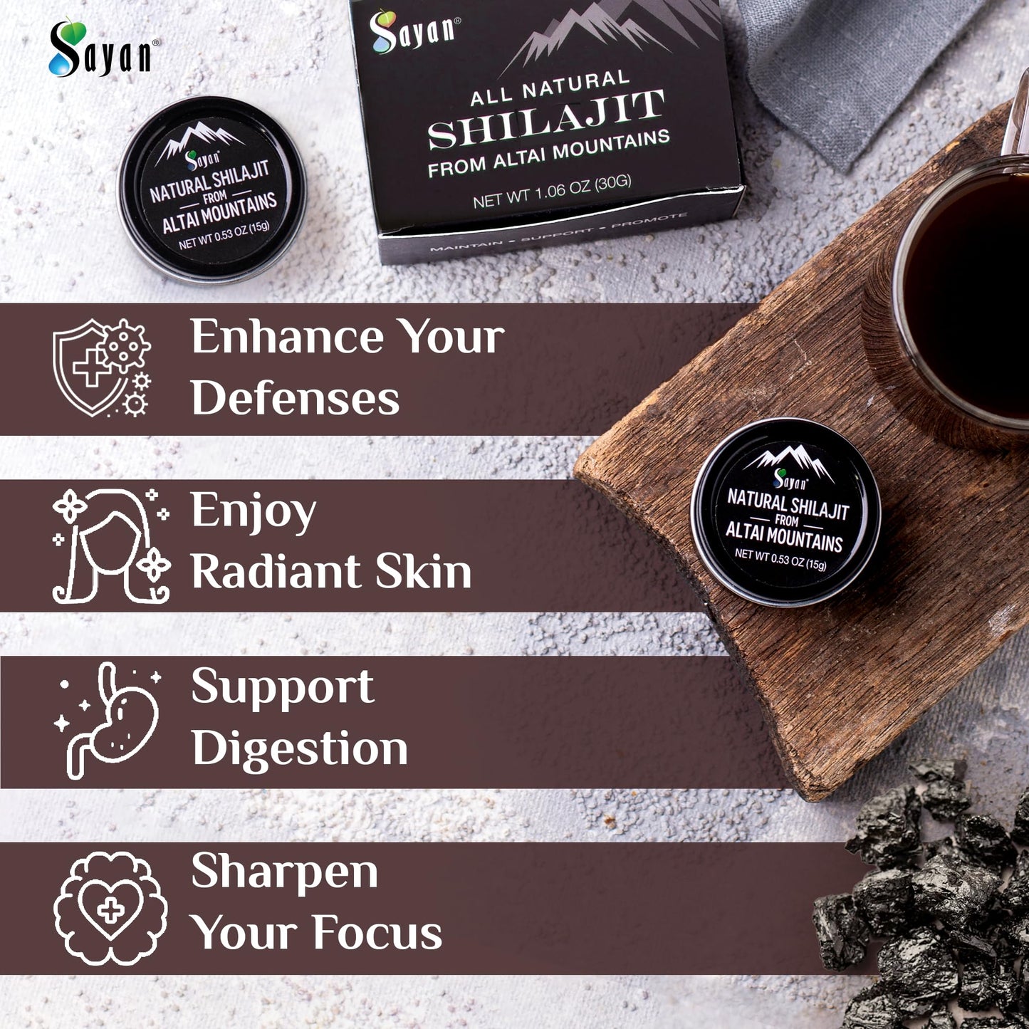 Sayan Pure Altai Shilajit Resin 30g | 4-Month Supply | Organic Fulvic Acid