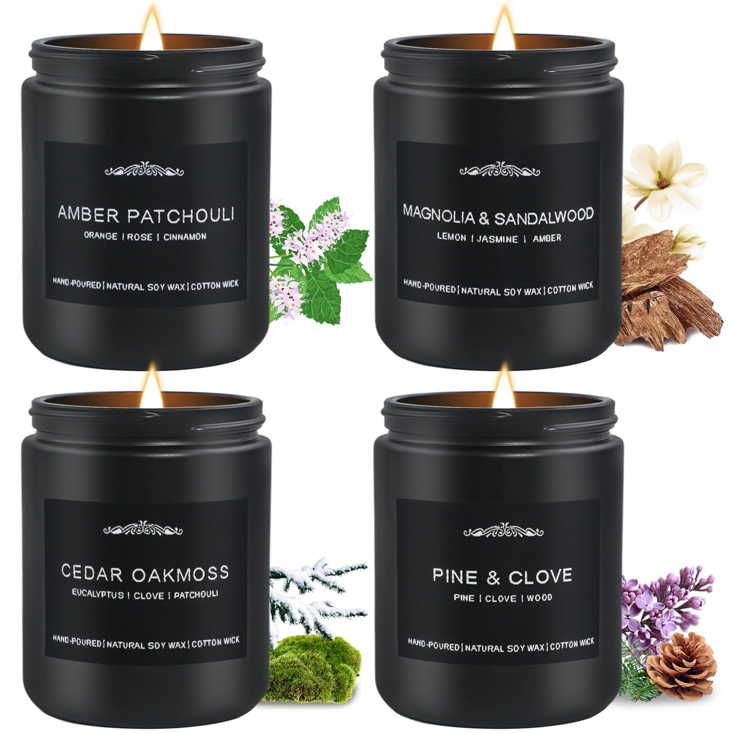 Scented Candle Set for Men - 28 oz, 200 Hour Burn, 4 Pack Soy Candles