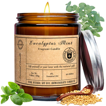Scented Candles 7oz Eucalyptus Mint – Soy Wax Aromatherapy, Long-Lasting, Non-Toxic