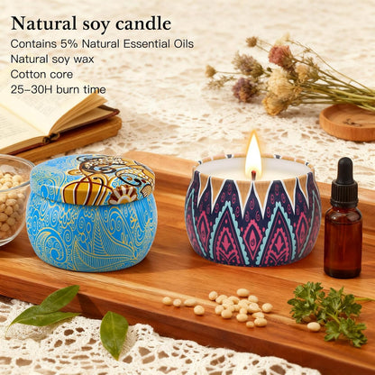 Scented Candles Gifts Set — 4 Pack Aromatherapy, Natural Soy Wax, 120h Burn