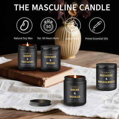 Men's Scented Candles - 4 Pack Gift Set (28oz) | Soy Wax Aromatherapy