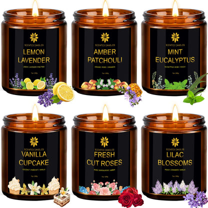 Scented Candles Set for Home - 6 Pack Soy Wax Aromatherapy (Lemon Lavender) | Up to 300 Hours