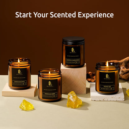 4 Pack Soy Scented Candles Set (28oz) – Magnolia & Sandalwood, Moroccan Amber, Lemon Eucalyptus, Vintage Oak