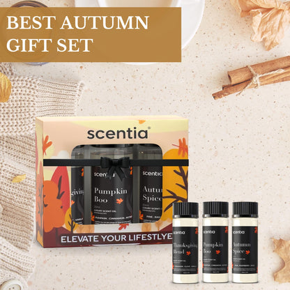 Scentia Fall Essential Oils Set – Autumn Spice, Thanksgiving Blend & Pumpkin Boo (20ml) for Diffuser, Candles & DIY | Perfect Fall Gift
