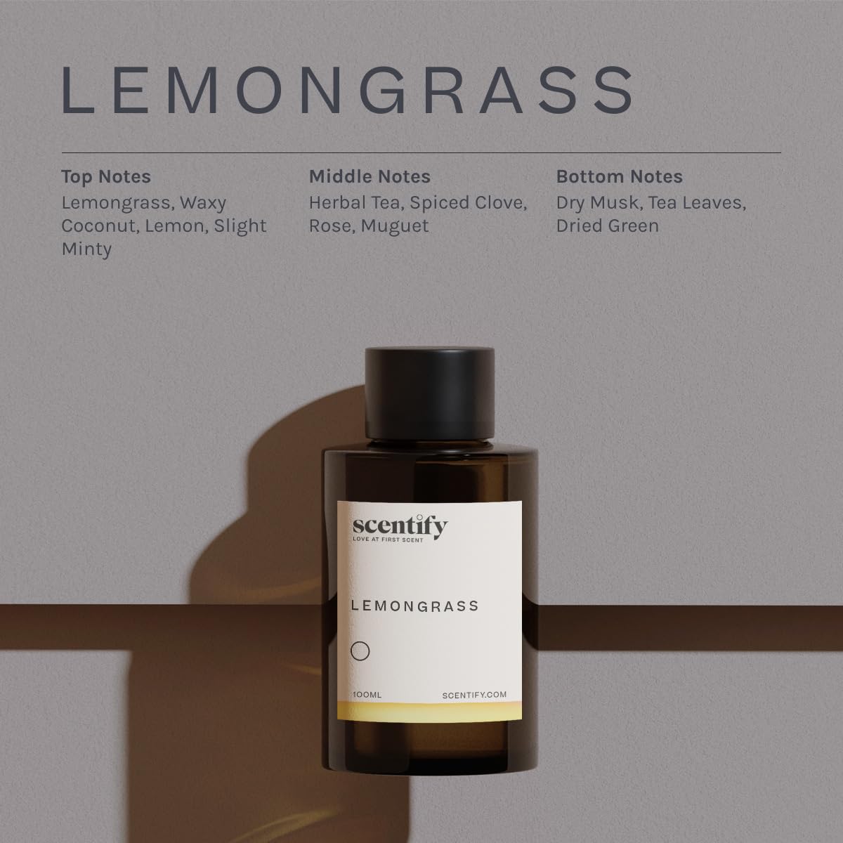 Scentify Lemongrass Aroma Oil Refill for Diffusers – Lemongrass, Clove & Musk (100ml / 3.38 oz)