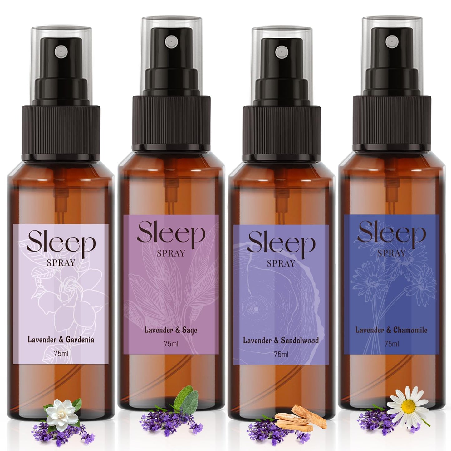 SCENTORINI Sleep Spray 4-Pack – Calming Lavender Essential Oil Aromatherapy Mist (75ml each) for Bedding & Room