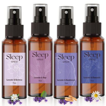 SCENTORINI Sleep Spray 4-Pack – Calming Lavender Essential Oil Aromatherapy Mist (75ml each) for Bedding & Room