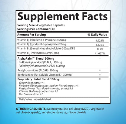 SciatiEase Sciatic Nerve Health Support Supplement | AlphaPalm, Pea, B-Complex, 300mg Alpha Lipoic Acid | 6 Bottles