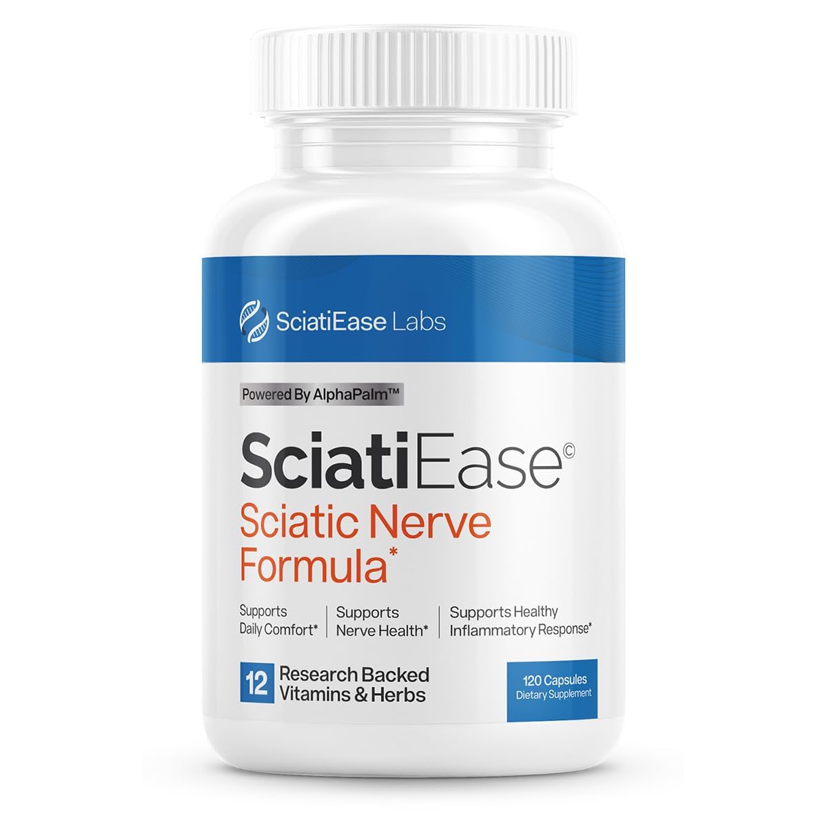 SciatiEase Sciatic Nerve Support – AlphaPalm, PEA & B-Complex, 120 Capsules