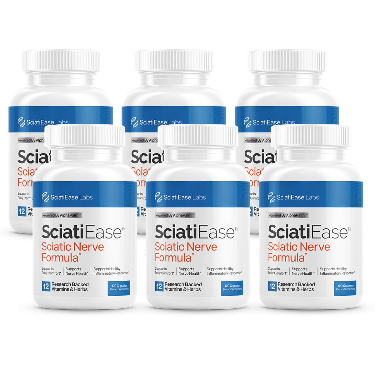 SciatiEase Sciatic Nerve Health Support Supplement | AlphaPalm, Pea, B-Complex, 300mg Alpha Lipoic Acid | 6 Bottles