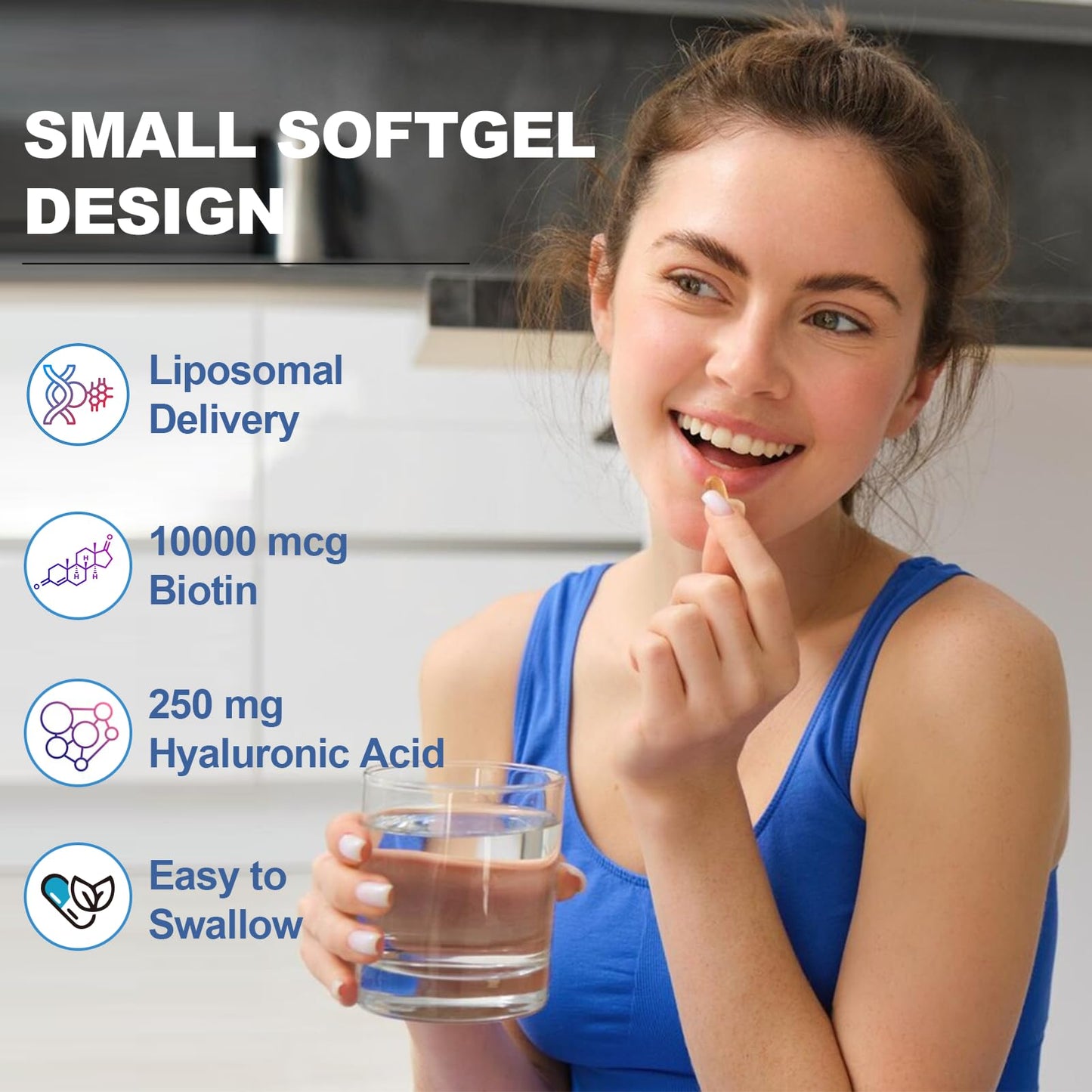 SCOLA Hyaluronic Acid Capsules - 250mg HA + 10,000mcg Biotin, 60 Vegan Capsules | Deep Hydration, Hair & Nail Support | Non-GMO Formula