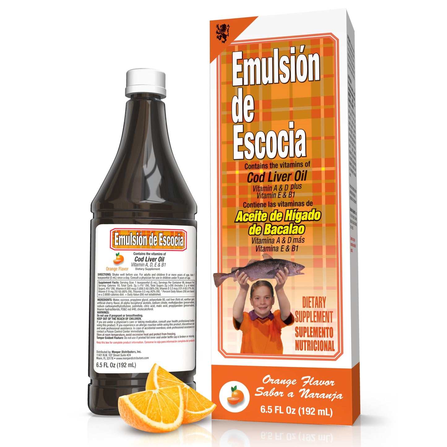 Scotland Cod Liver Oil Emulsion – Orange Flavor, 6.5 fl oz (1 Pack) | Omega-3 + Vitamins A, D, E, B1