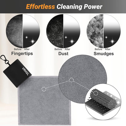 2-Sided Portable Glasses Cleaner Cloth Keychain | Reusable Microfiber Kit 6x6 in – Black