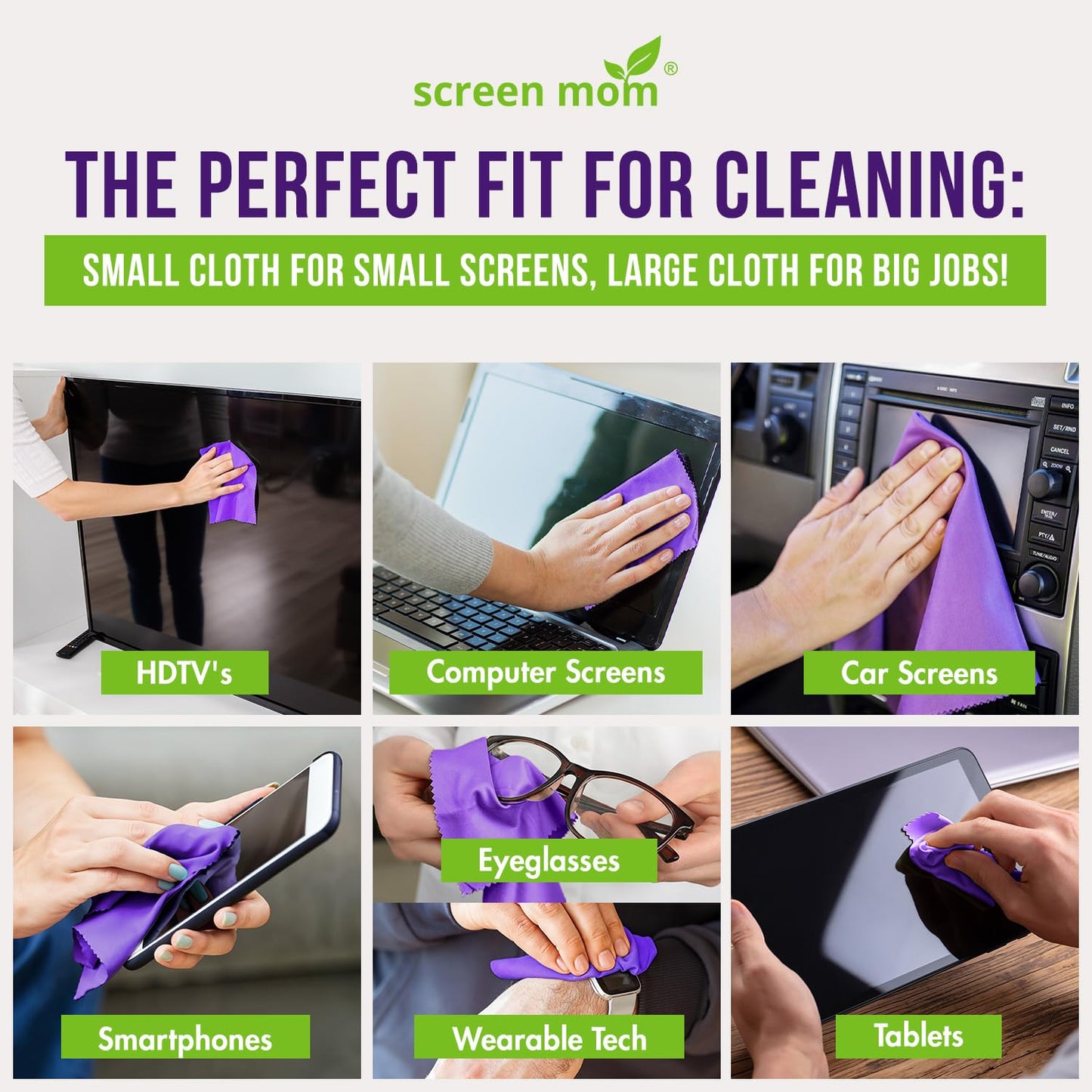 Screen Mom Purple Microfiber Cloths (6-Pack) - Screen & TV Cleaner Kit