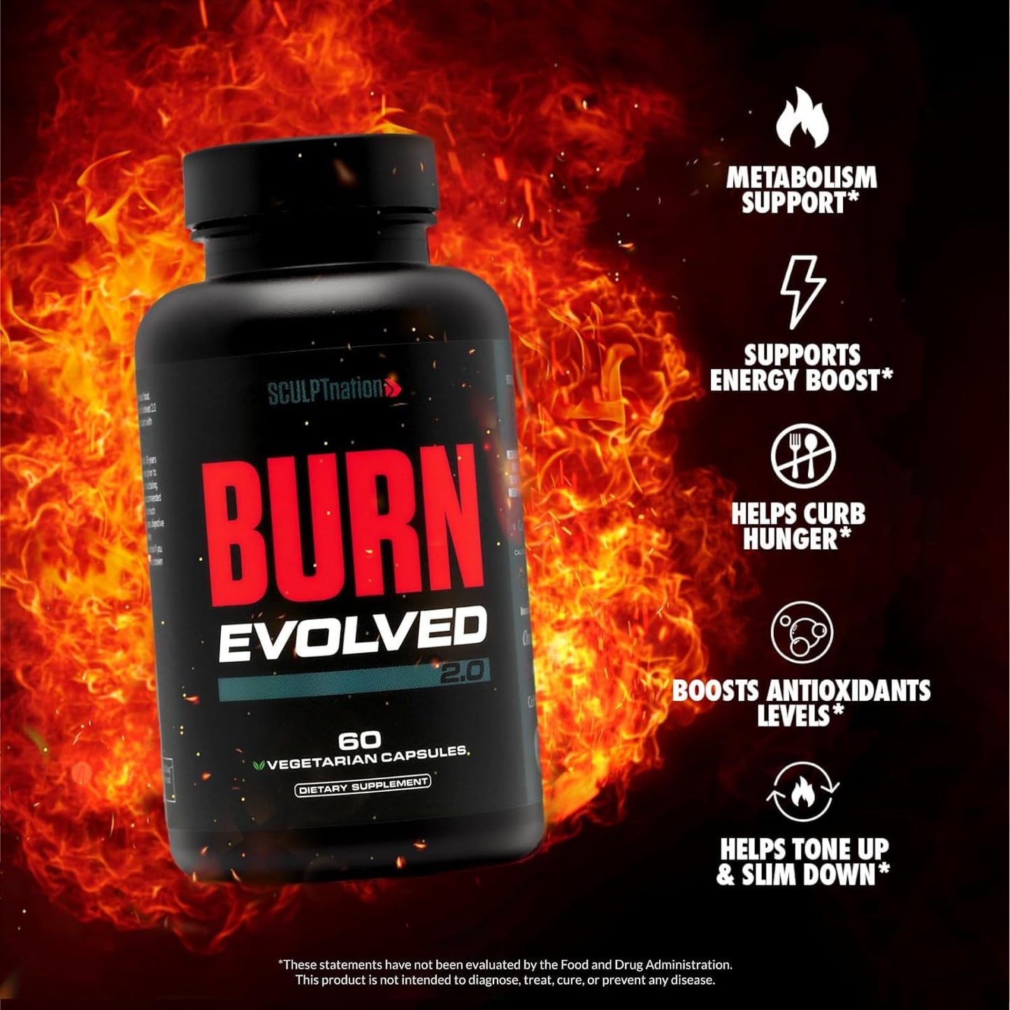 Sculpt Nation Burn Thermogenic Fat Burner for Men & Women – Daytime Metabolism Booster | Capsimax, Chromax, Patented Ingredients | 60 Veggie Pills