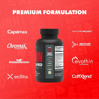 Sculpt Nation Burn Thermogenic Fat Burner for Men & Women – Daytime Metabolism Booster | Capsimax, Chromax, Patented Ingredients | 60 Veggie Pills