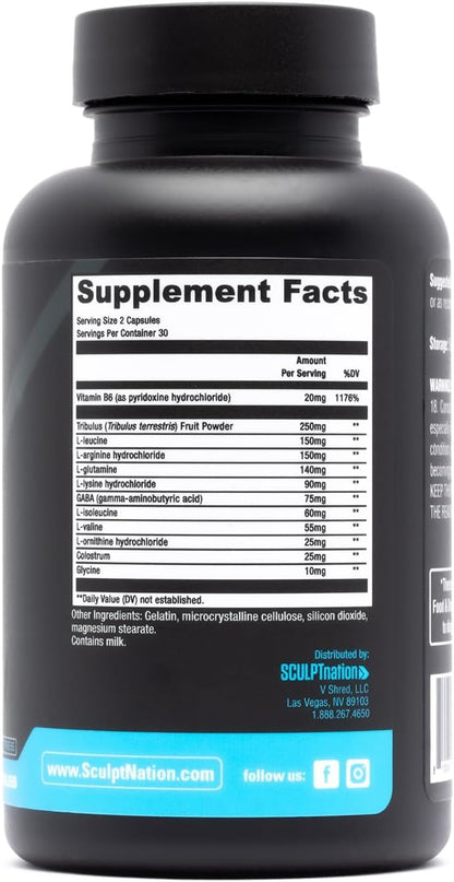 Sculpt Nation by V Shred: L-Arginine, Tribulus & Amino Acids for Energy, Performance & Vitality – 60 Gluten-Free Capsules (2 Pack)
